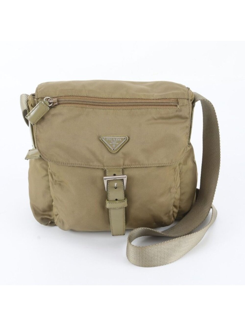 Prada Tessuto Nylon Triangle Logo Leather Shoulder Bag Crossbody Messenger